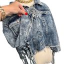 Thrill Jeans acid wash destroyed knotted fringe cropped denim jacket size M Size M Photo 7