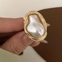 Boutique Korean Statement Geometric Pearl Gold Open Ring Photo 0