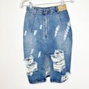 One Teaspoon  Free Love Distressed High Waist Knee Length Denim Pencil Skirt Photo 4