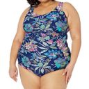 Maxine of Hollywood Women's Plus Size  Shirred Swimsuit Navy Blue Floral Size 18 Photo 0