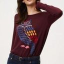 Loft ANN TAYLOR  Mosaic Owl Sweater Burgundy Maroon Graphic Lightweight Wool Etc Photo 1