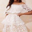 Pretty Little Thing White lace Bardot ruffle tiered dress size 8 NWT Photo 0