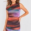 Pretty Little Thing Multi Blurred Print Mesh Ruched Bodycon Dress Photo 0