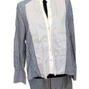 BCBGMAXAZRIA  pinstripe blue white colorblock hi low mandarin button down LS top Photo 0