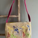 Dove  Vintage Y2K Straw Floral Embroidered Large Crossbody Bag Woven Purse Rare Photo 0