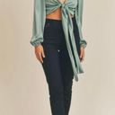 Satin Adjustable Sage Crop Top Large Green Photo 0