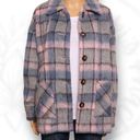 Cyrus  Faux Fur Fuzzy Plaid Button Front Jacket Shacket Pink Gray & Blue Size S Photo 1