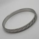 Monet Vintage Signed  - Silver Tone Bangle Bracelet Etched Stripes Photo 3