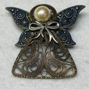 Filagree Silver Gold Color Angel Jewelry Pin Brooch Halo Faux Pearl Bow Wings Photo 6