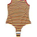 Madewell  Ribbed Spaghetti-Strap Thong Bodysuit in Rainbow Stripe Photo 0