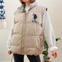 Polo U.S.  Association Embroidered Logo Beige Oversized Quilted Puffer Vest Photo 1