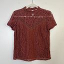 Bohme  High Neck Lace Short Sleeve Blouse Top with Keyhole Back V Front Detail Photo 0