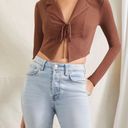 Forever 21 Brown Tie Front Long Sleeve Crop Top Photo 0