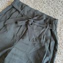 H&M Paper Bag Ankle Cropped Pants Dark Khaki Olive Green Photo 3