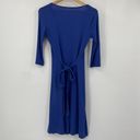 Kuhl  Organic Cotton Jersey Knit Salza Dress Ruched Bodice Tie Belt V Neck Blue S Photo 4