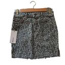 GRLFRND Blaire button fly leopard print denim skirt size 24 Photo 0