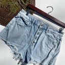 Good American  Women’s Shorts Blue Jean Denim Button Fly Cut Hem Size 10 Photo 1