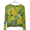 Mango  Bay Green Tropical Beaded Fringe Button Up Blouse Medium Photo 3