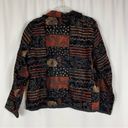 Christopher & Banks  | Black Autumn Patchwork Tapestry Fall Leaf Button Jacket XL Photo 4