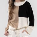 THML Cream black tan turtleneck mock neck color block sweater - M Photo 0