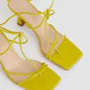 Karen Millen  Leather Ankle Tie Heeled Sandal Lime Green Yellow Neon Square Toe Photo 1