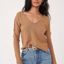 We The Free Light Brown Knit Frayed Slouch VNeck Sweater Photo 0