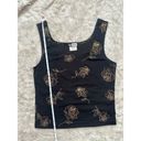 Vintage 90s Small Black Sheer Gold Rose Metallic Square Neckline Tank Top Photo 5