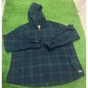 LL Bean Flannel Zip Up Hooded Shacket Relaxed Fit Scotch Plaid Blue Green XL Photo 2