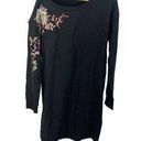 Socialite  Womens Sweater Dress Black Floral Embroidered Long Sleeve Stretch S Photo 0
