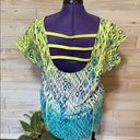 American Eagle  Outfitters Women’s Large Neon Green Blue Backless Print Top Shirt Photo 2