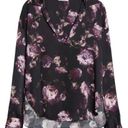  S Vince Silk Floral Long Sleeve Spread Collar Black and Purple Blouse Photo 1