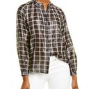 Rebecca Taylor La Vie  Metallic Plaid Button Up Top Black Pink Long Sleeve Size M Photo 0