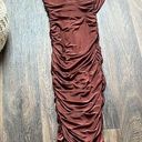 Club L  Brown Asymmetric Ruched Midi Dress Photo 0