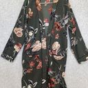 Sky And Sparrow  Olive Green Floral Robe Open Front Cardigan Long Sleeve Small Photo 0