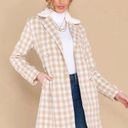 Aura  It's A Look Beige Plaid Coat Tie Double Breast Pearl Button M J NWT Photo 0