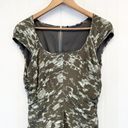 Andrew Marc  Womens 8 Silk Shift Dress Mottled Olive Green Square Neckline Zipper Photo 9