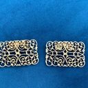 Vintage 60s MUSI Signed Goldtone Metallic Filigree Rectangle Shoe Clips Photo 2