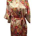 Satin Tie Belted Robe Apricot Pink Floral Bouquet Kimono Size M Photo 0