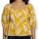 Sim & Sam  Puff Sleeve Leaf Print Square Neck Top Blouse Yellow & White Sz XL Photo 1