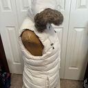 Banana Republic  Women’s Medium Lined White Puffer Vest with Faux Fur lined Hood Photo 3