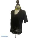 Christina VTG Knit Crochet Short Sleeve Sweater Black Cardigan  Photo 1