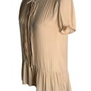 Ro & De  Pleated Peplum Blouse Top S Beige Short Sleeve High Low Hem Tie Neck Photo 2