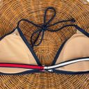 Tommy Hilfiger Vtg Y2K  Navy Colorblock Bikini Top Triangle Halter Tie Sz Large Photo 1