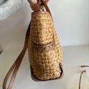 Fossil  Tan Woven Leather Wooden Top Handle Crossbody Medium Tote Bag Photo 6