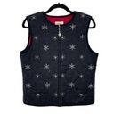 Talbots  Black Wool Blend Sleeveless Zip Up Snowflake Embroidered Vest Size Small Photo 0