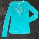 Aeropostale Women’s size large teal  original brand long sleeve shirt V neck Photo 0