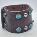 Buckle  Brown Genuine Leather, Blue Faux Stone, & Silver Stud Bracelet Photo 1