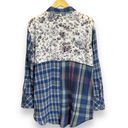 Caslon Blouse Button-Up Patchwork Style Gauzy Medium Shirt Top Blue Long Sleeves Photo 2