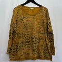 Edge Made In Italy Long Sleeve Snake Print Blouse w/ Raw  Hem Mustard Medium Photo 0