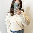 Polo Sporty & Rich 100% Cotton Cropped  Sweatshirt Cream White Medium Photo 0